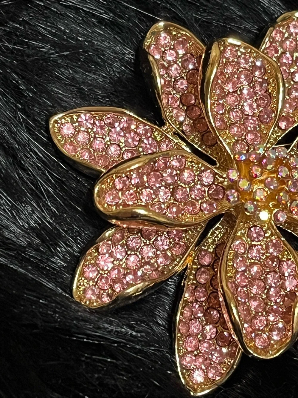 Pink Rhinestone Flower Burst Brooch